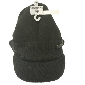 Rainforest Men’s One‎ Size Black Heavy Lined Trapper Knit Hat NEW